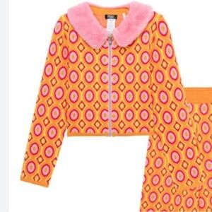 Truce Kids Geo Jacquard Faux-fur Collar Jacket sz 14